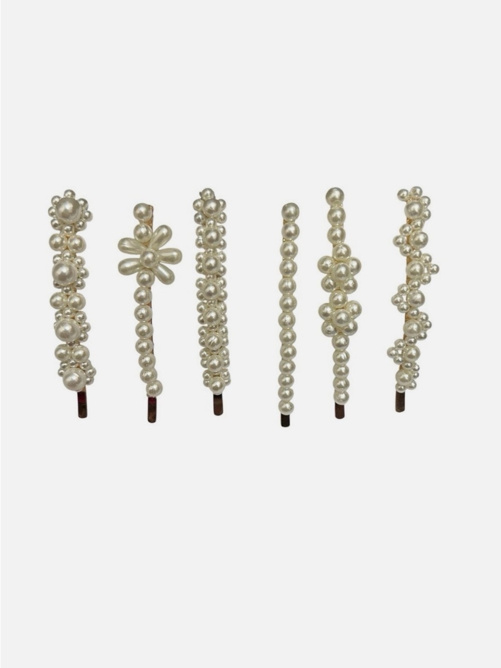 6 Pearl Floral & Beaded Hair Clip Set - White - Picture 2 of 5